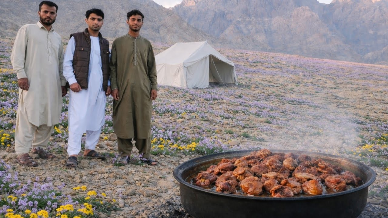 Cooking a Huge Afghan Meat Dish in the Mountains | Village Cooking