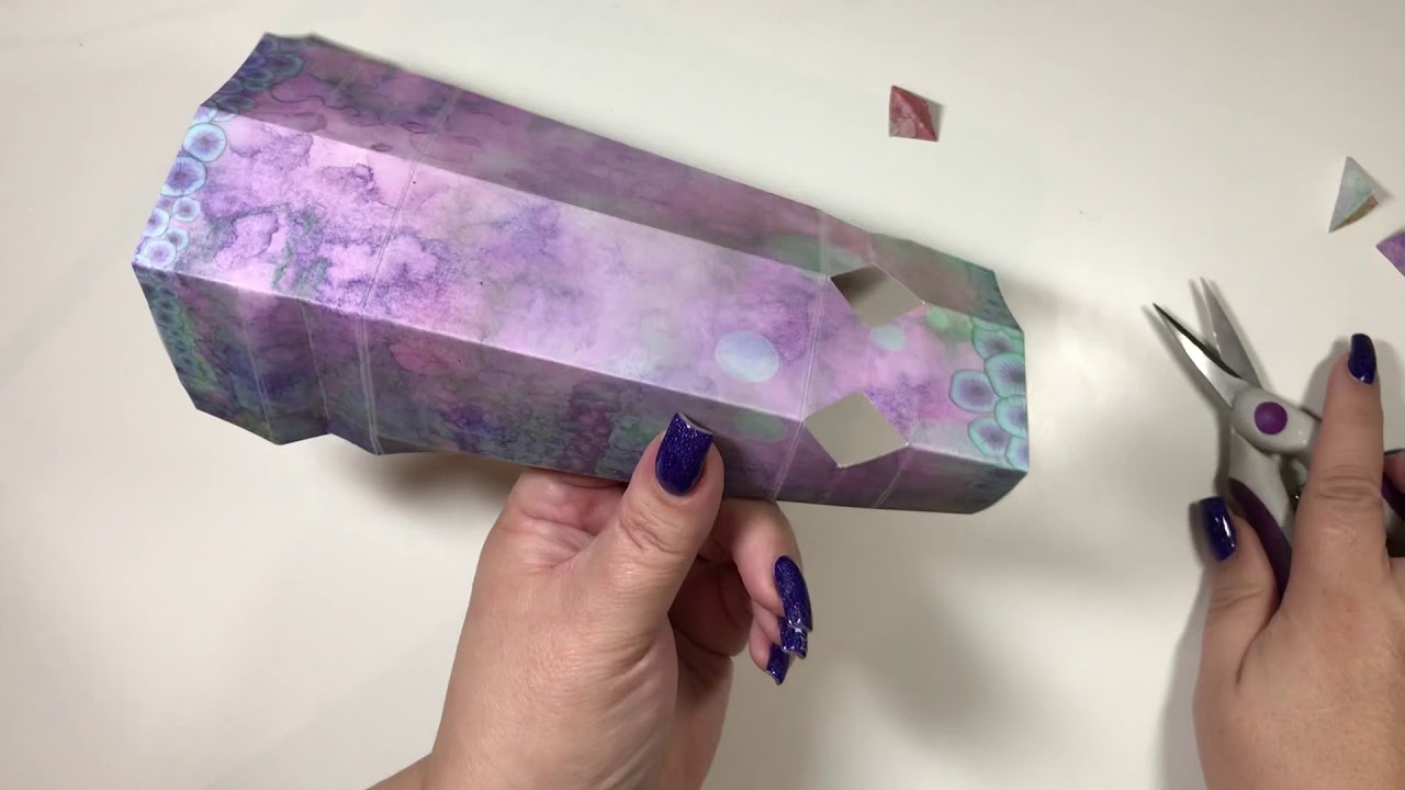 Step by step tutorial for making a lovely laminated square cracker gift box using Lavinia Stamps