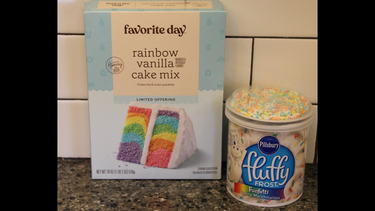 Favorite Day (Target) Rainbow Vanilla Cake Mix & Pillsbury Vanilla Marshmallow Funfetti Fluffy Frost