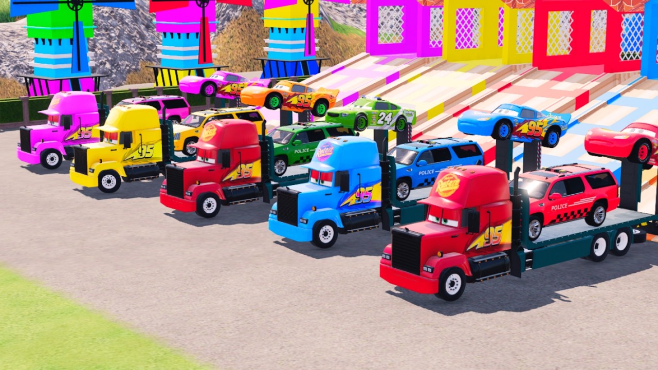 TRANSPORTING ALL, POLICE CARS, AMBULANCE, BUS TAYO, FIRE TRUCK OF COLORS! WITH TRUCKS! - FS 22