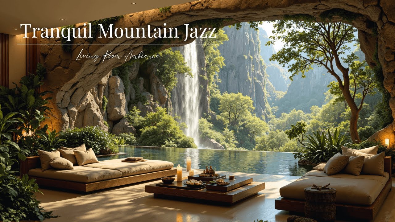 Tranquil Mountain View Living Room Jazz | Gentle Jazz & Nature Sounds For Focus,Calm & Stress Relief