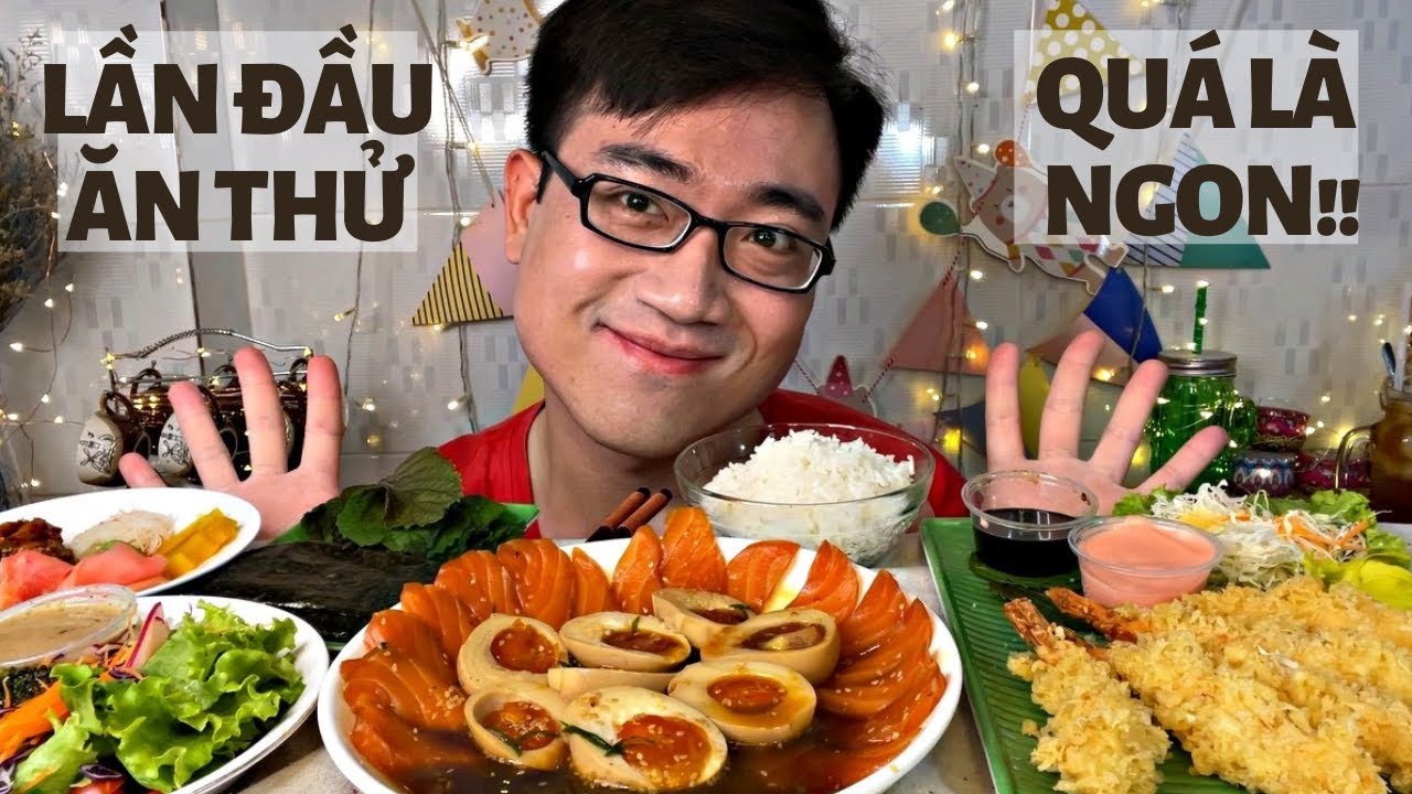 Lần Đầu Ăn Cá Hồi Ngâm Tương + Trứng Ngâm Tương Ăn Với Cơm Ngon Xuất Sắc Luôn +Tempura Tôm Kiểu Nhật