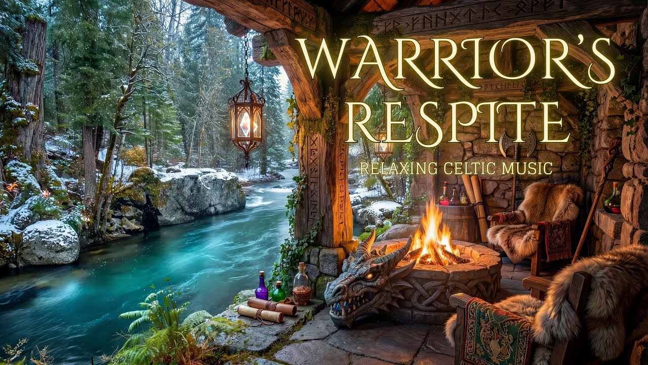 Forest Riverside Ambience | Medieval Fantasy Music & Crackling Fire for Focus