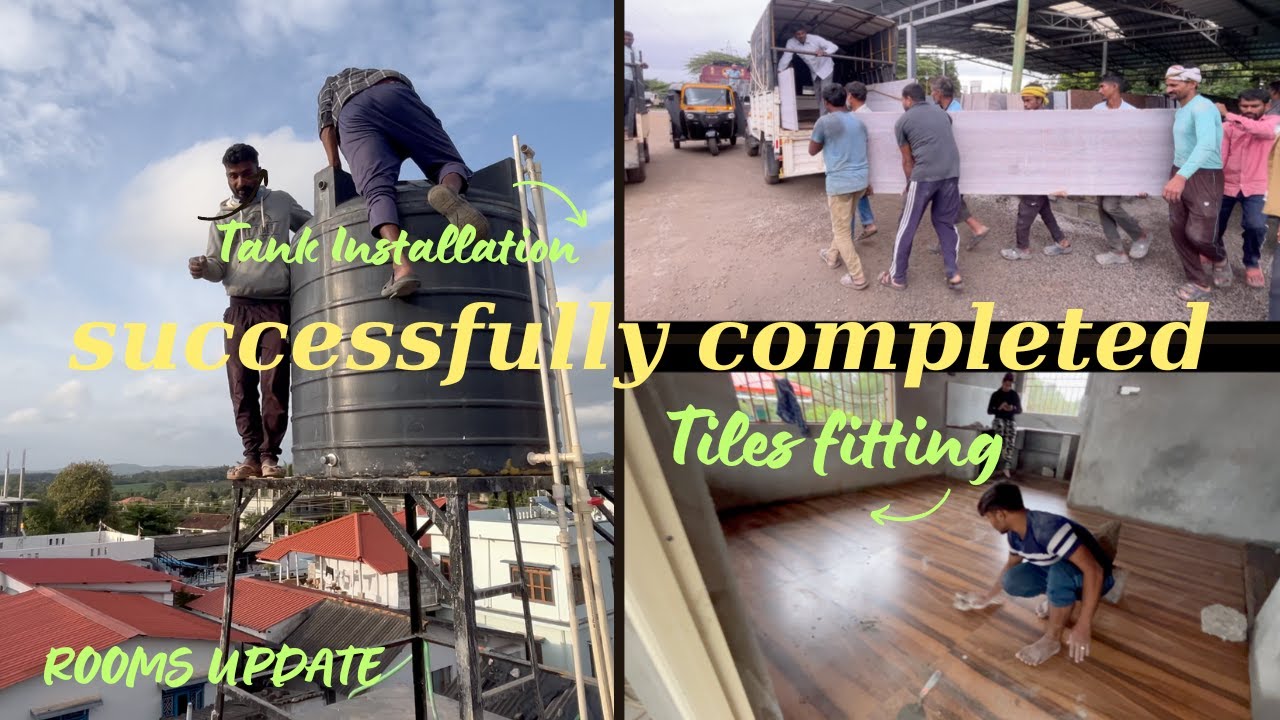 Установка резервуара для воды и укладка плитки на полу и кухне завершены. Обновление комнаты.