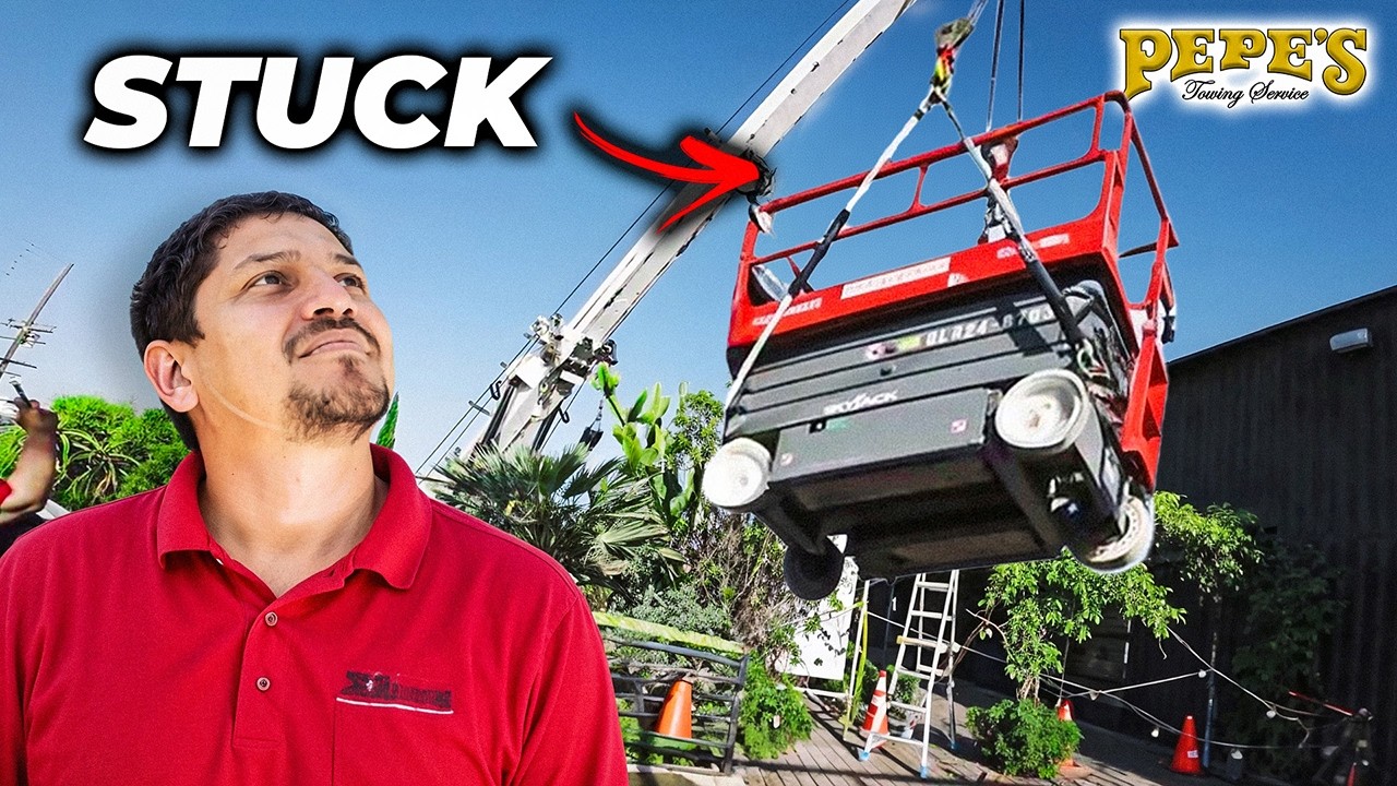 Scissor Lift Breaks Through Patio - Air Lifted to Safety