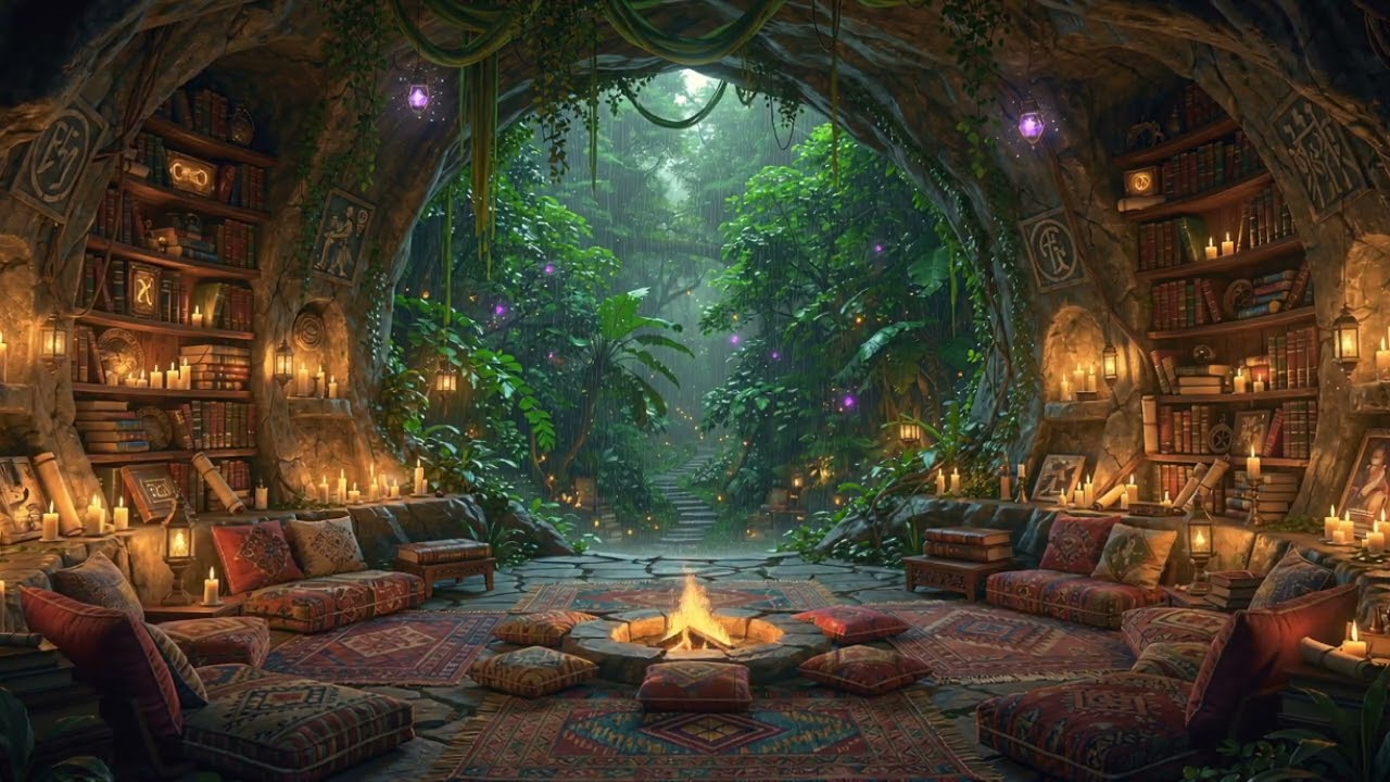 🍃 Woodland Library Beneath the Canopy | Fantasy Reading Rain Ambience | 6 Hours | NO ADS