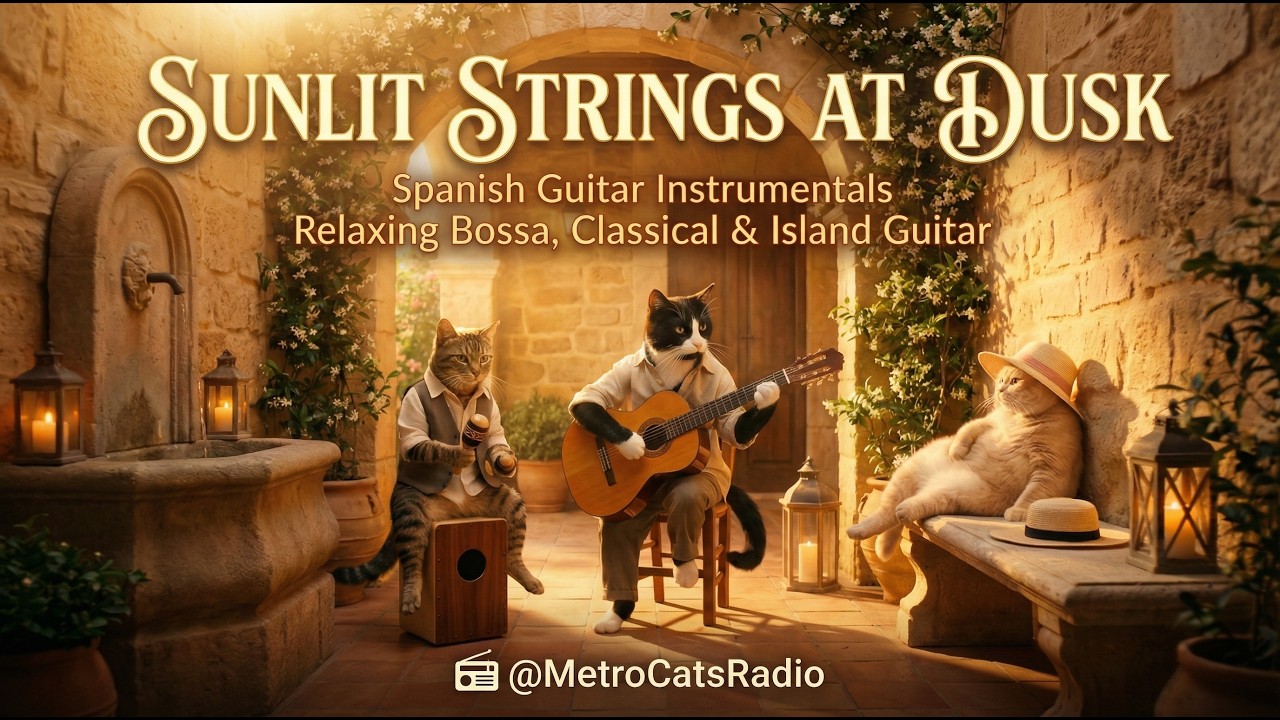 Spanish Guitar Relaxing Classical Island Bossa 🌅  Sunlit Strings at Dusk | Metro Cats Radio