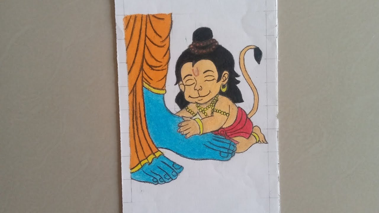 How to draw Lord ram and bal hanuman drawing / ram and hanuman drawing / oil pastel colour drawing