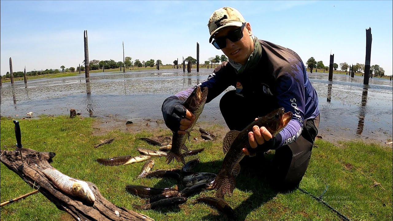 VARA de BAMBU e BOIA PEGUEI PEIXE ATÉ O BRAÇO DOER,pescaria...