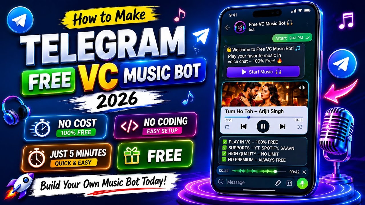 How To Make FREE Telegram VC Music Bot 2026 🎵 | No Coding FREE in 5 Minutes 🚀