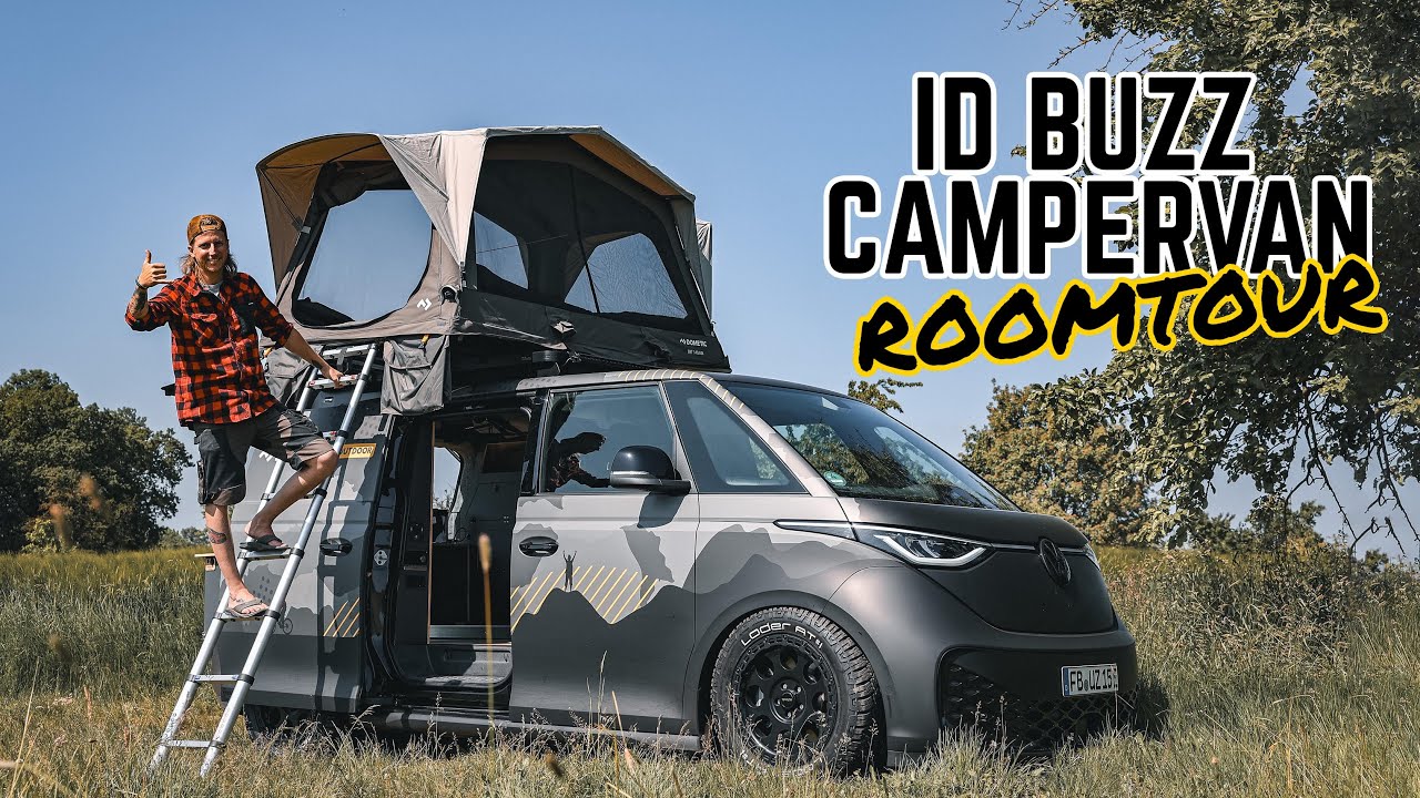 VW ID BUZZ, ⚡️Der coolste Elektro Campervan mit Dachzelt, Ausziehküche und Airride!  FULL ROOMTOUR