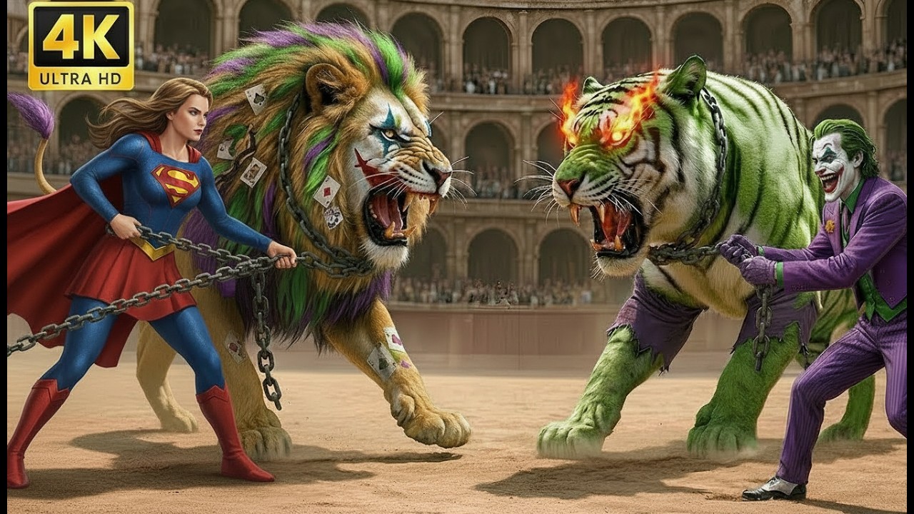 🔥 Epic Creature Battle &ndash; Supergirl Lion vs Joker Green Tiger 🦁🐅