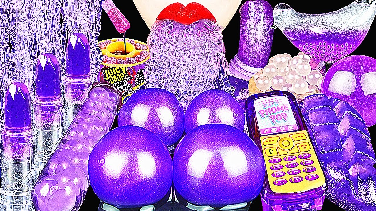 ASMR GALAXY PURPLE FOODS, BIRD GLASS DRINKING SOUNDS,EDIBLE WATER BOTTLES, HONEY JELLY EATING SOUNDS
