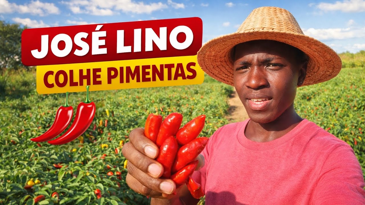 José Lino colhe pimentas juntamente com o Lázaro e o Sr Clemente 