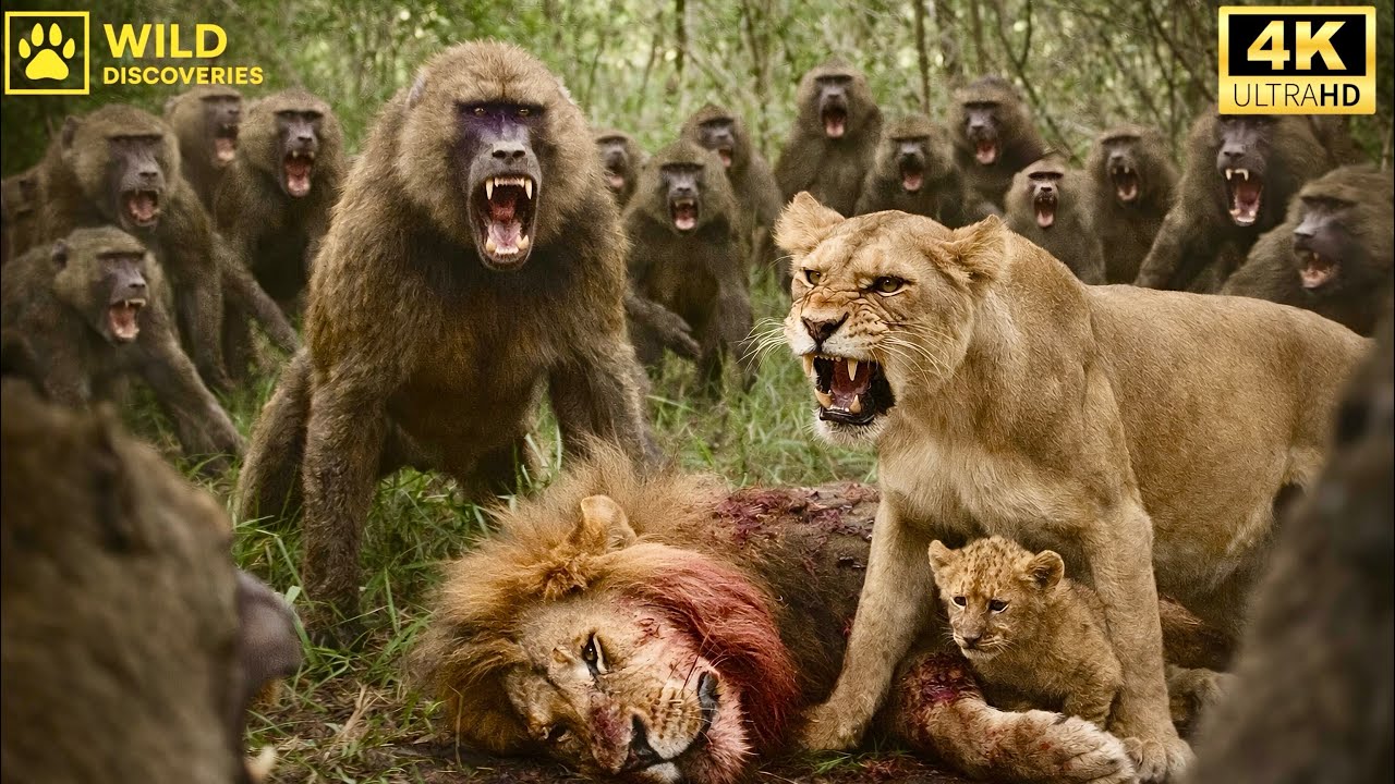Babuinos vs Leones | Lucha a Muerte Más Brutal en la Sabana Africana - Documental animal