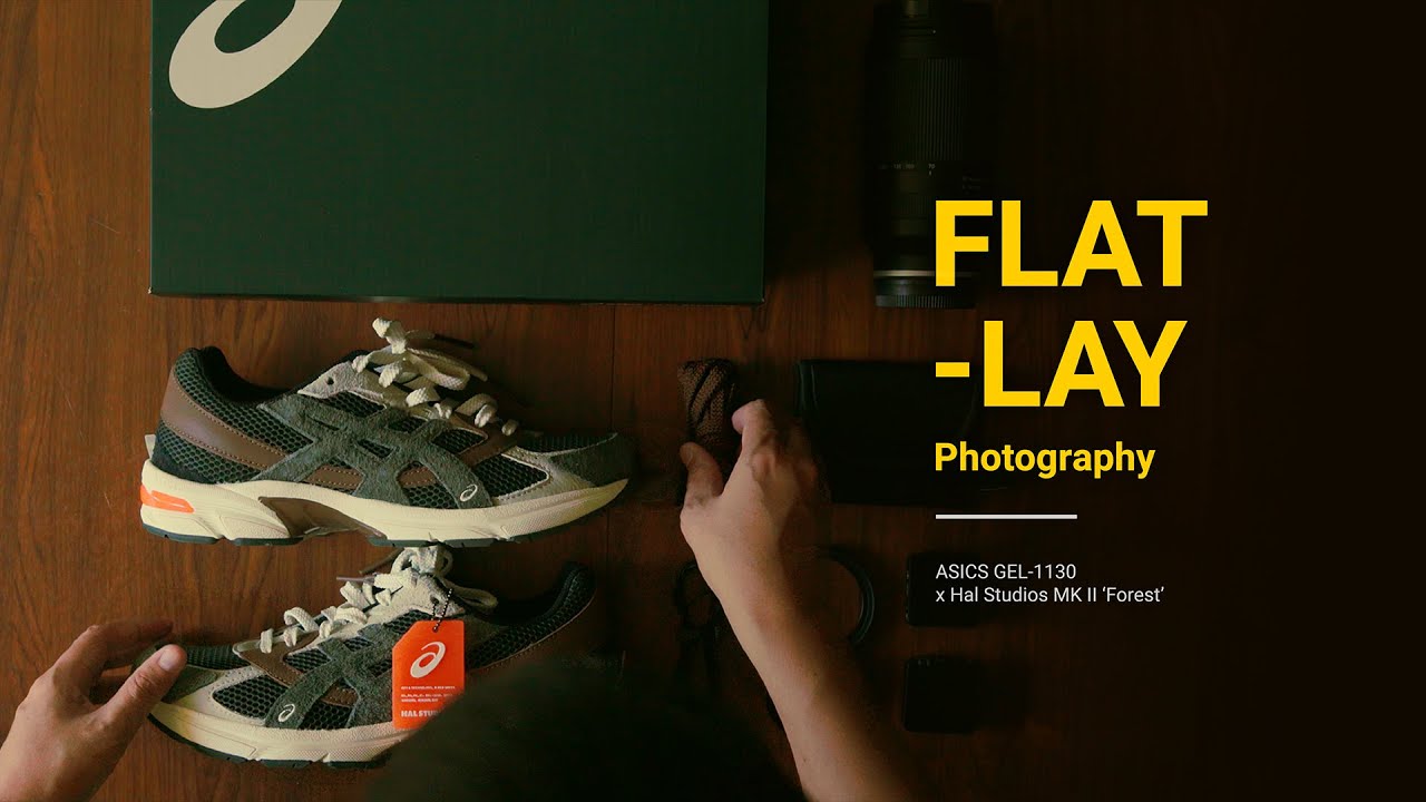 Sneakers Flat lay photography | ASICS GEL-1130 Hal Studios MK II Forest | IAMSNKRS