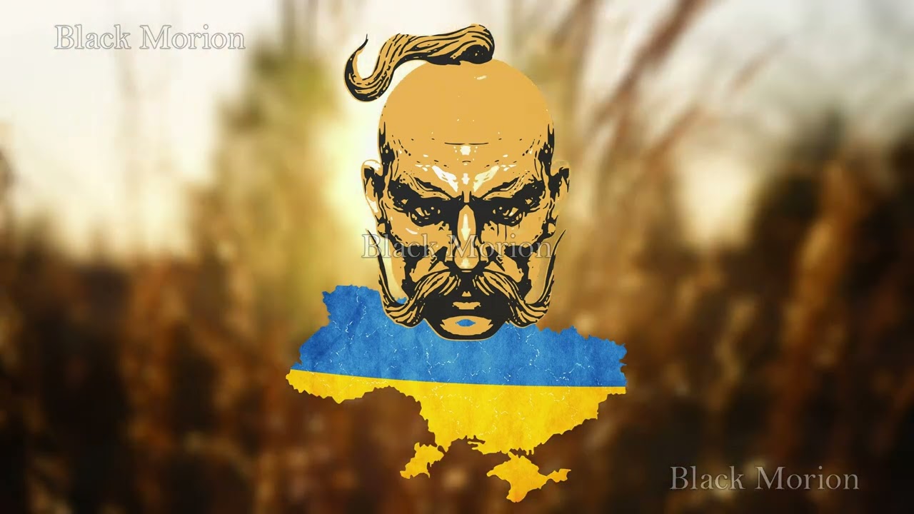 Ukrainian Cossack and Map of Ukraine. Blurred Wheat Field Background