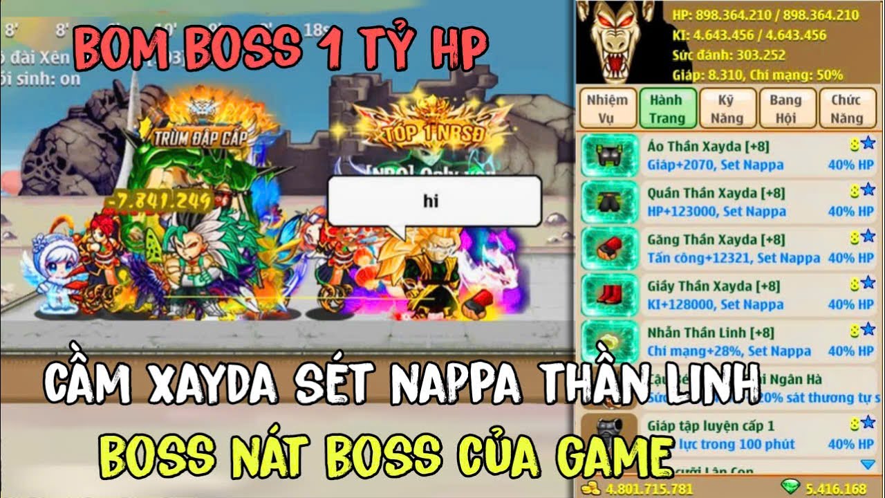 Hồi Sinh Ngọc Rồng - Siêu Phẩm Xayda Sét Nappa Thần Linh Bom Boss 1 Tỷ HP...Nát Hết Boss Của Game