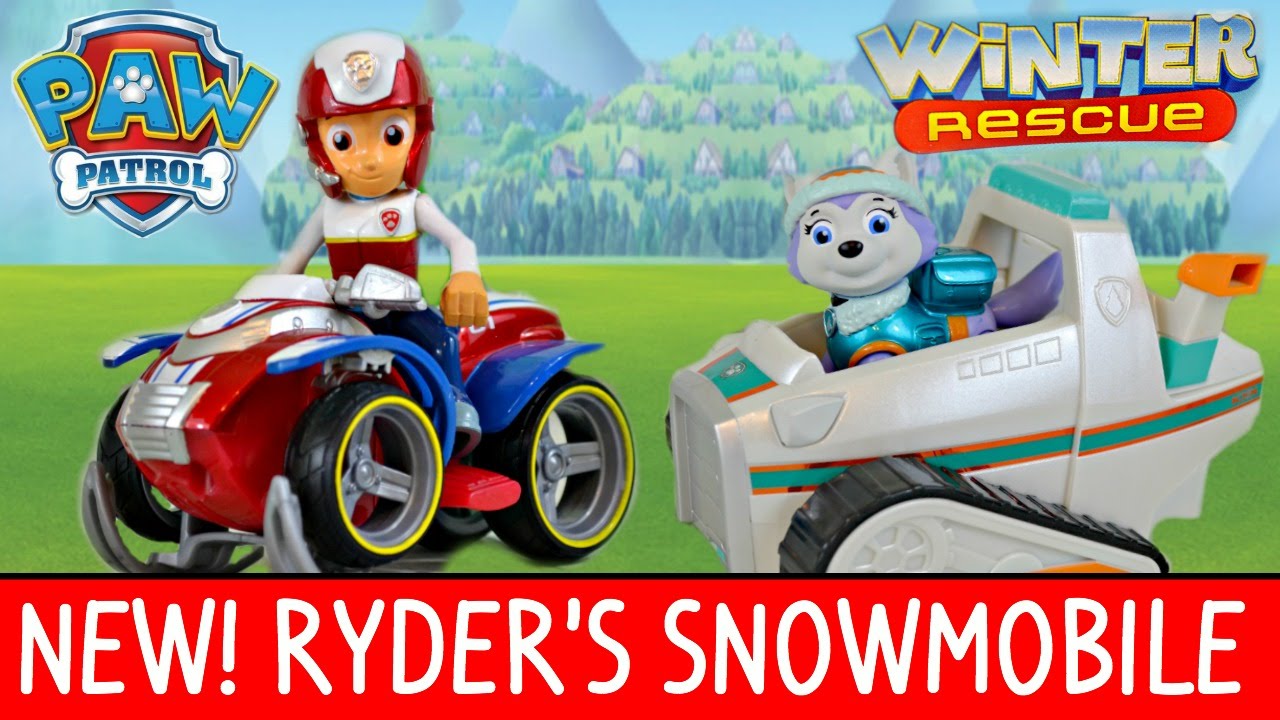 Paw Patrol NEW Winter Rescue Toys Ryder's NEW Snowmobile and Everest Snow Plow Metallic