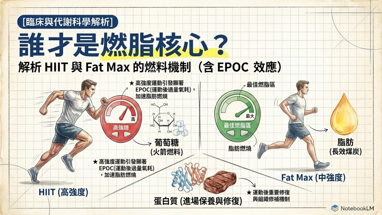 燃脂運動?三大燃料：葡萄糖、脂肪與蛋白質，最大脂肪氧化區 對應不同強度運動：間歇高強度，中度及對抗地因引力等運動類型的差異，動運後持續燃脂？女賀爾蒙與更年期議題，大腦胰島素組抗的新理論，後飲食更重要。
