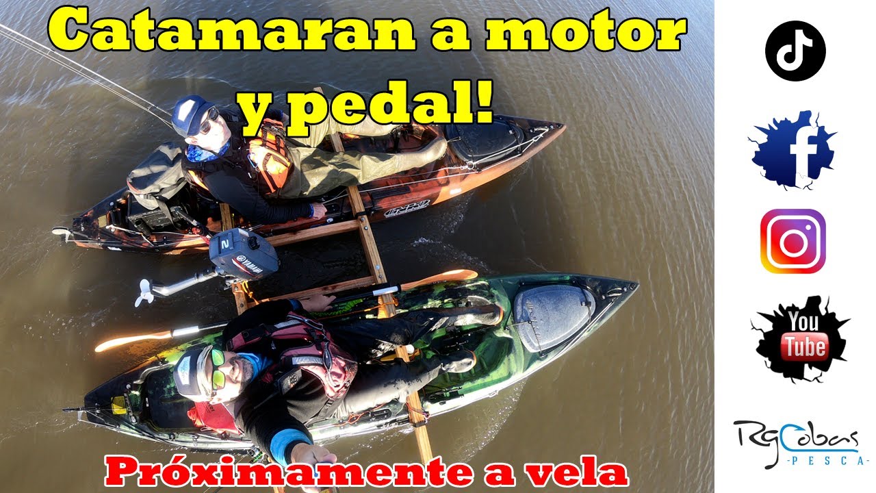 Hicimos un catamaran con dos kayaks Nk Nereo y motor Yamaha 2HP - Primer prueba