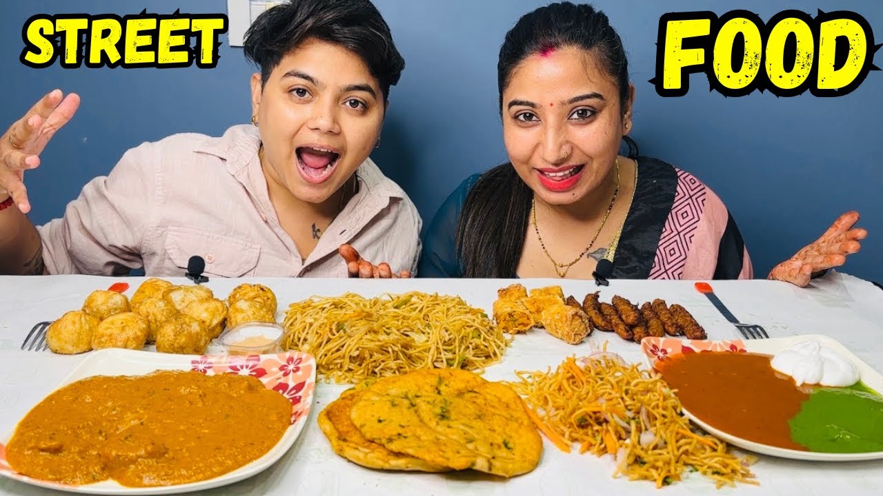 Indian Street Food Mukbang | Momos | Keema Kulcha | Noodles | Veg Bullets | Spring Roll