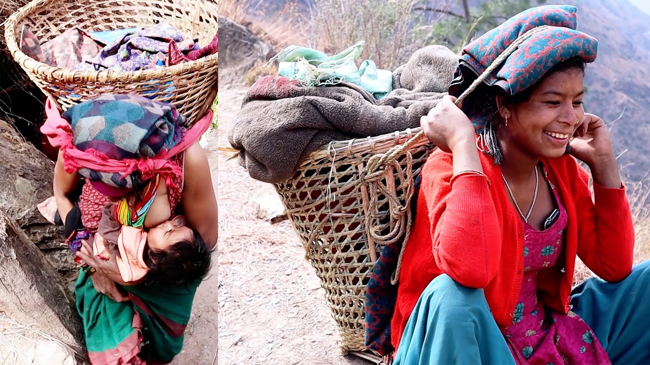 village baby breastfeeding || Dharme leaving farm house & going to village house ||