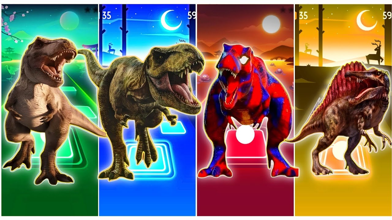 🦖JurassicWorld T-rex🆚The Tyranosaurus🆚The T-rex Evolution🆚The Spinosaurus CoffinDance Song TilesHop