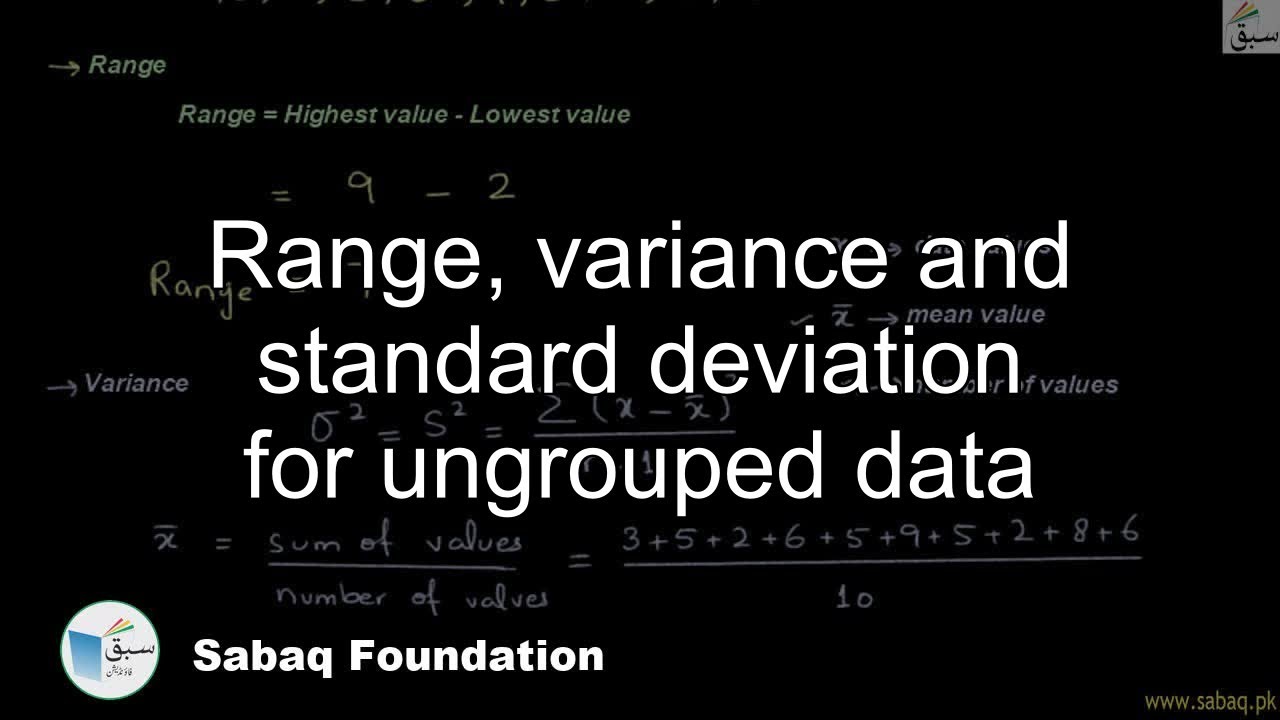 Range, variance and standard deviation for ungrouped data, Math Lecture | Sabaq.pk