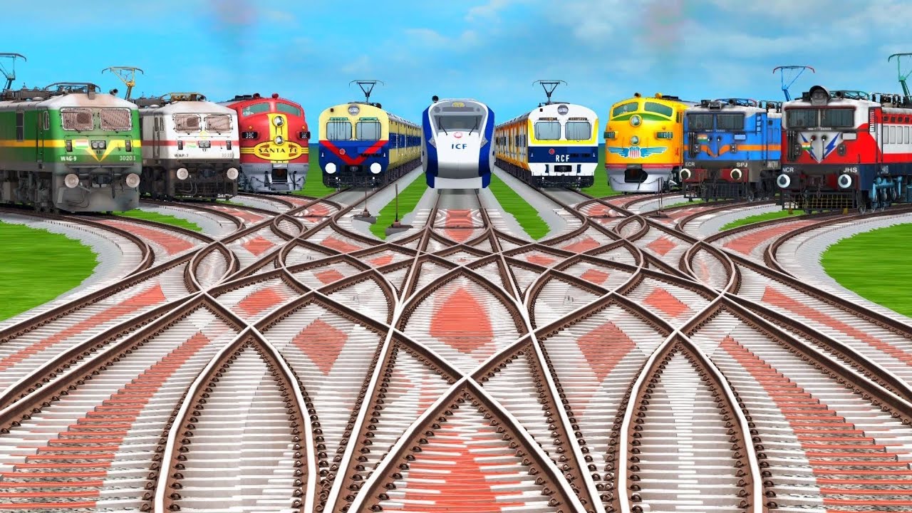 9 High Speed Train Crossing in Indian Railways || Bumpy Railroad || train simulator | railworks 3 