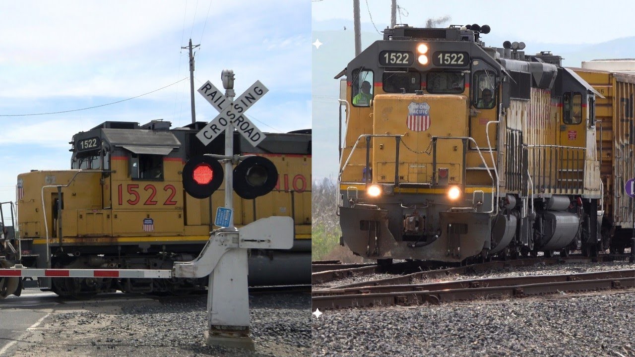 UP 1522 Tracy Turn Local Train Switching Yard - Banta Rd. Railroad Crossing, Tracy CA
