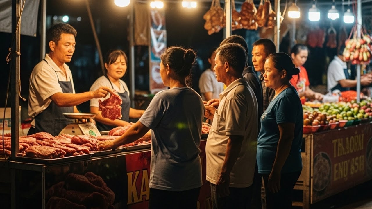 Bustling Pork Market Scene