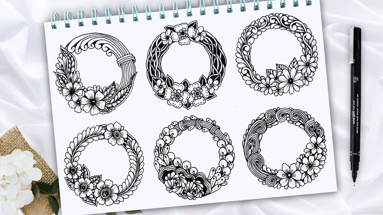 6 Round Floral Frame Ideas || Round Frame Zentangle Art