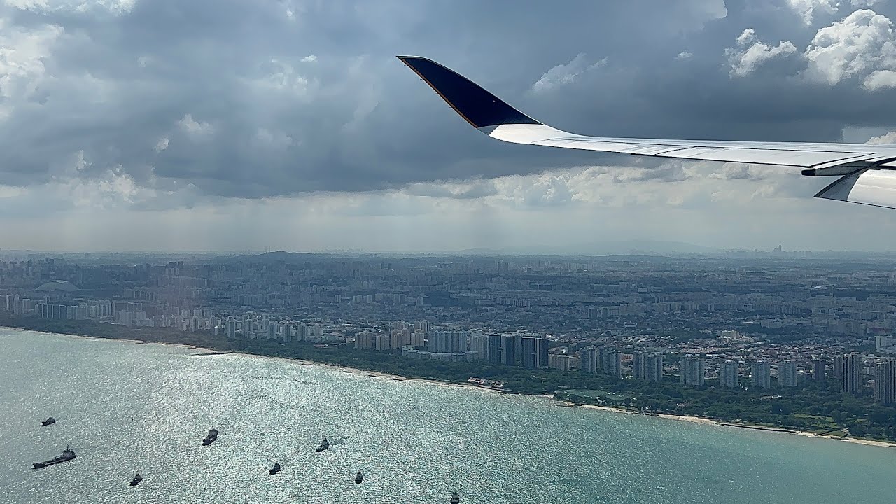 Singapore Airlines A350. Landing to Changi Airport, Singapore