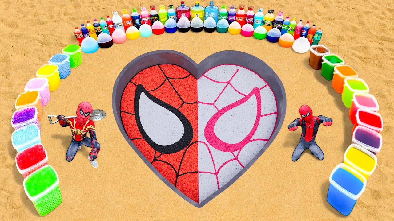 Big Toothpaste Eruption from Spider Man & Spider Gwen Love Heart, Pepsi, Soda, Coca cola vs Mentos