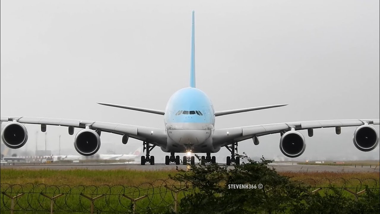 全球最大客機 。大韓航空A380桃園機場離境 | AMAZING ! Close-up Takeoff ! Airbus A380 take-off from TPE -Taoyuan Airport