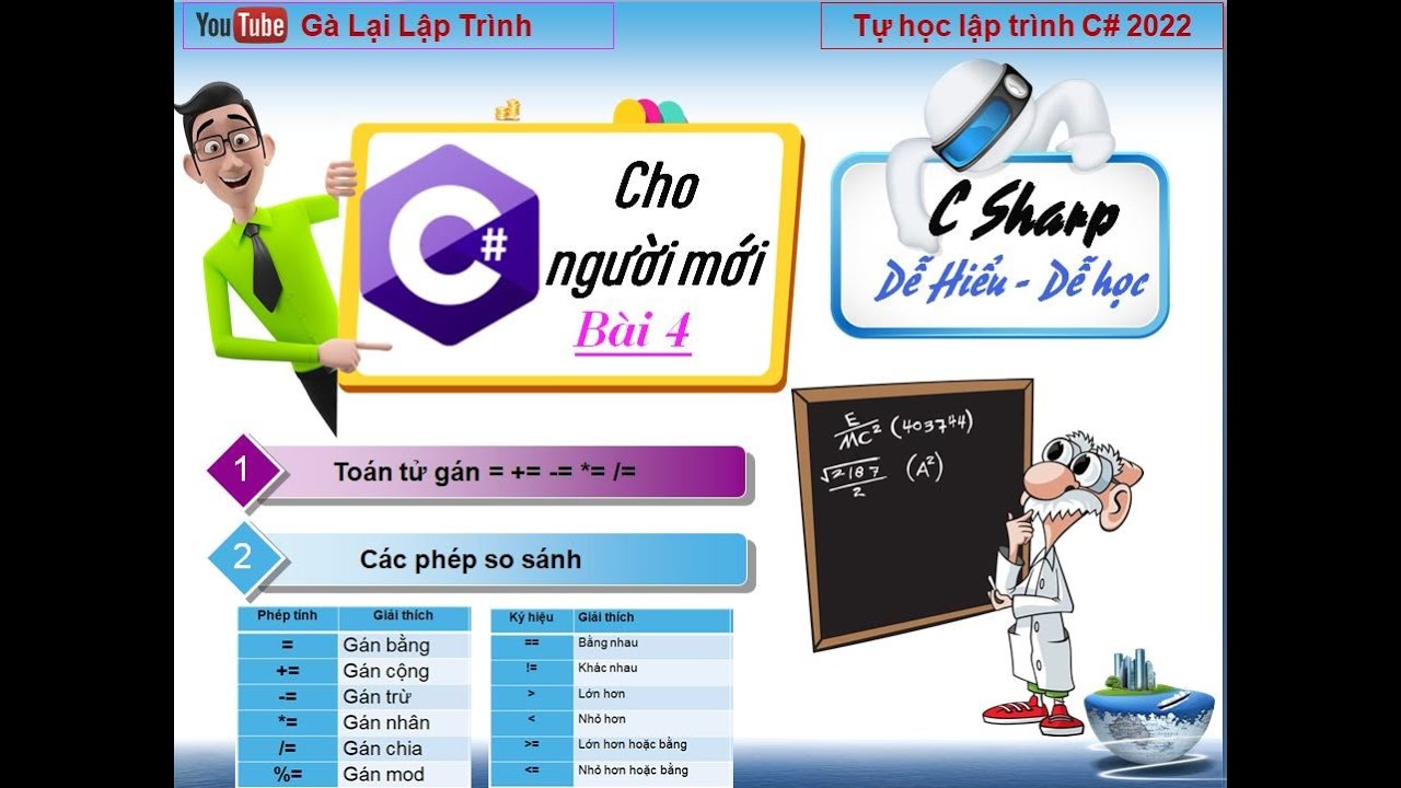 04. Lập trình C# cơ bản bài 4: Toán tử gán, các phép so sánh trong C# - C# basic tutorial 2022