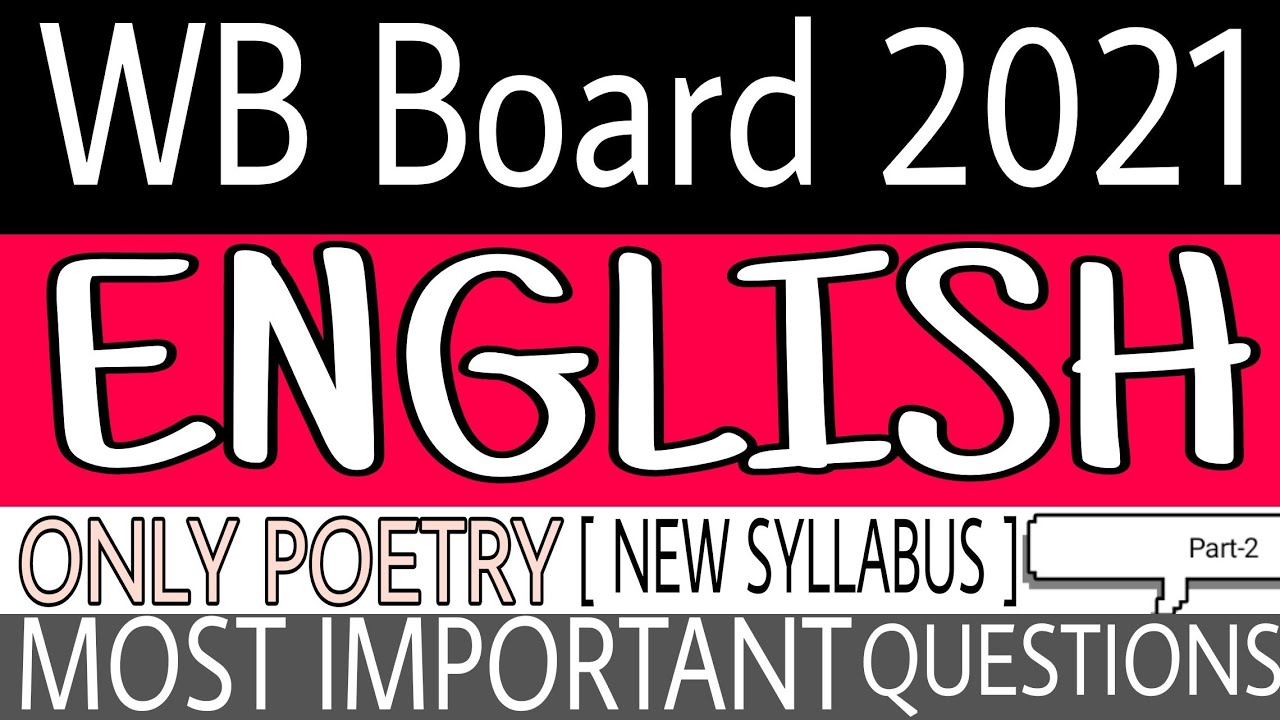 WB Board important questions of English 2021 / Class 12th / ONLY POETRY/ New Syllabus / WBCHSE