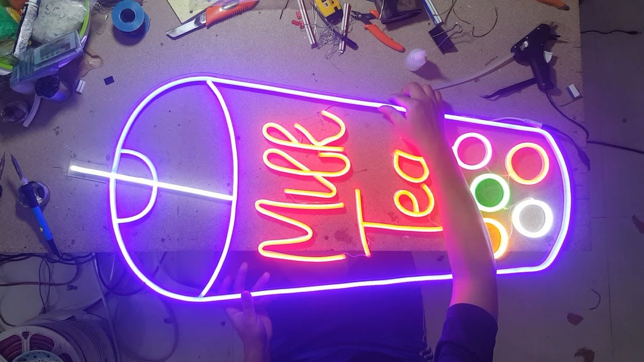 Làm bảng Led Neon Trà Sữa - Milk Tea trên mica - Phukienled.com