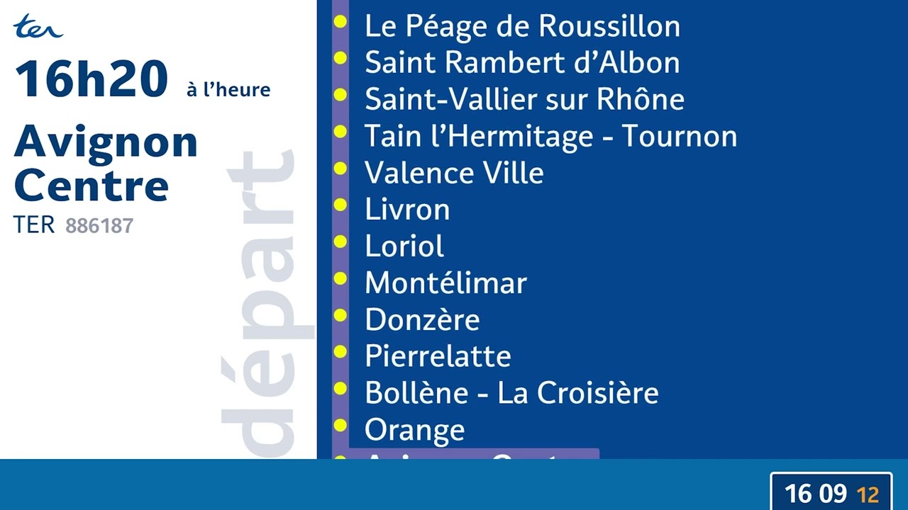 Annonce SNCF Train TER N°886187 à destination d'Avignon Centre