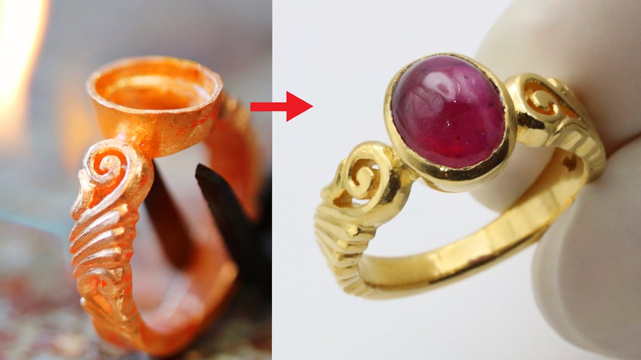 Custom 24K gold ring with Ruby - Handmade classic design 24K gold ring