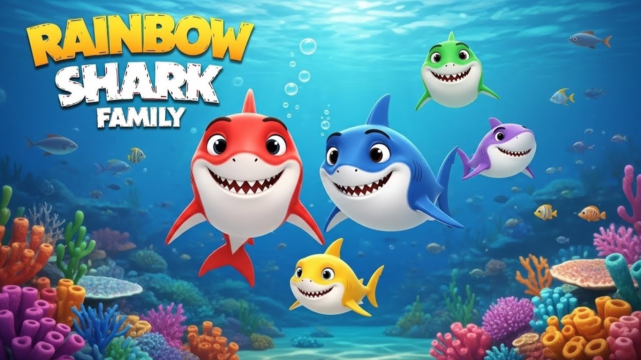 Rainbow Shark Family Kids Nursery Rhyme Song! | Learn Colours 🦈🌈🎶