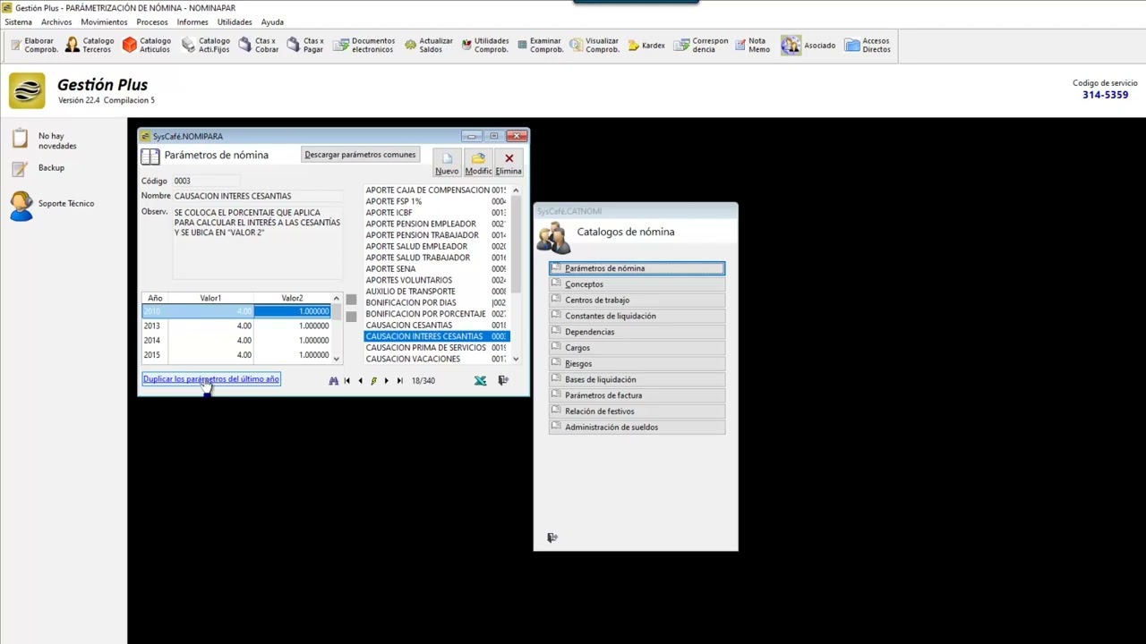 Parámetros de Nómina - SysCafé
