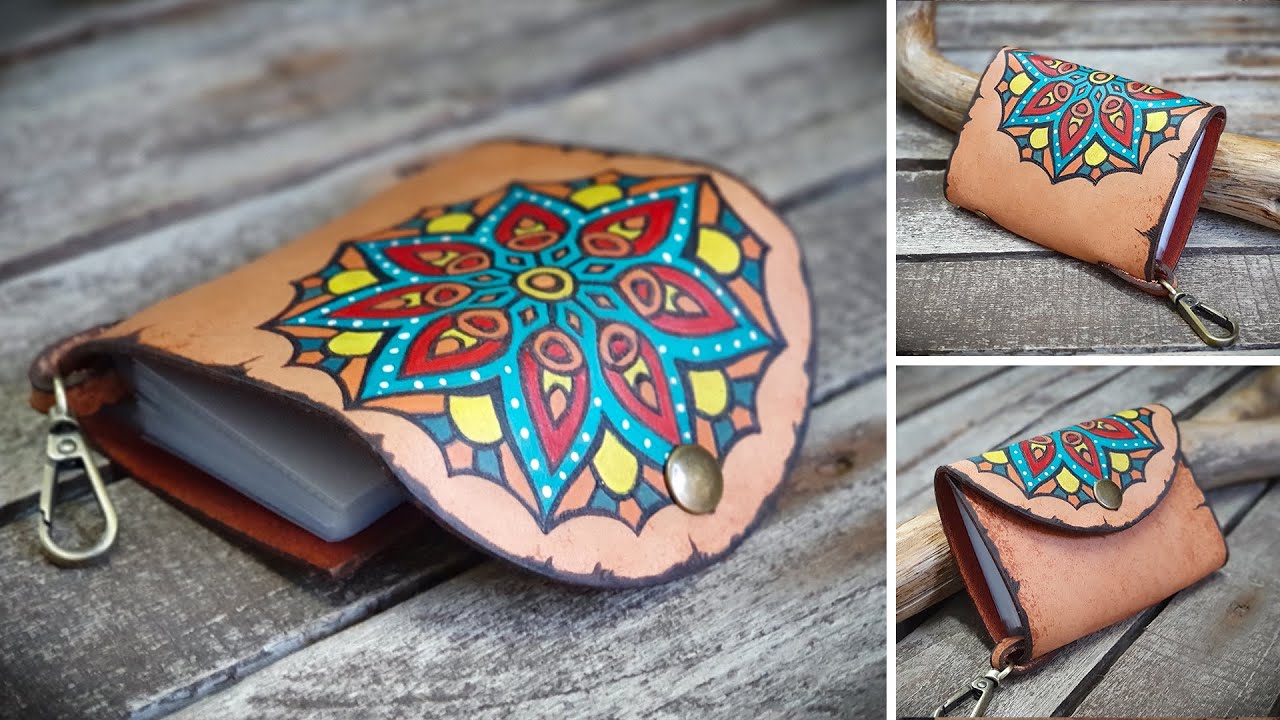 How to Paint on Leather | Easy Leather Card holder |  FREE Leather Pattern