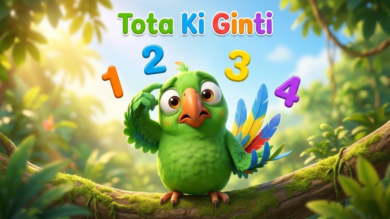 🎵 तोता की गिनती | Tota Ki Ginti Hindi Nursery Rhyme for Kids | Counting Song 1-10 | भूलक्कड़ तोता