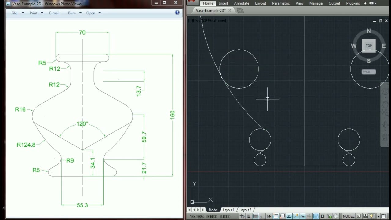 Drawing Vase 2D AutoCad Exercises - 1080p Full HD