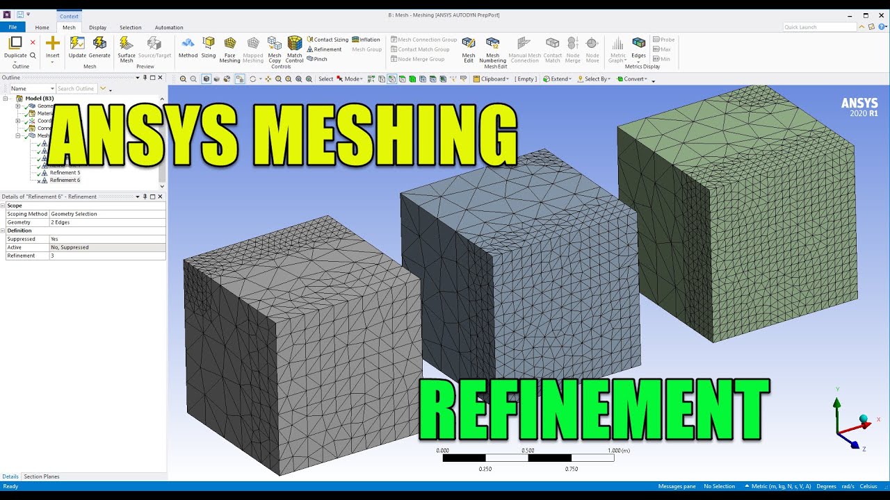 ✅ Ansys Meshing Tutorial 03 - Mesh Refinement - Ansys 2020 R1