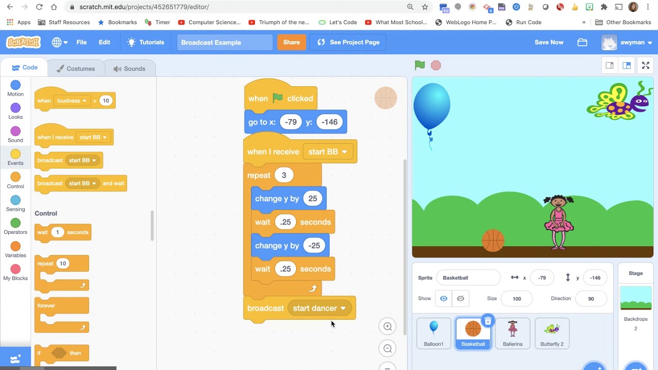 Using Broadcast-When I Receive in Scratch