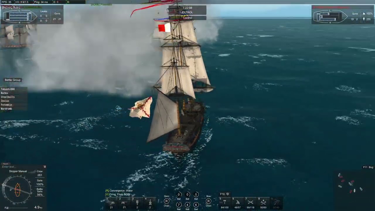 6 vs 4 shallow water in Patrol Zone, Naval Action