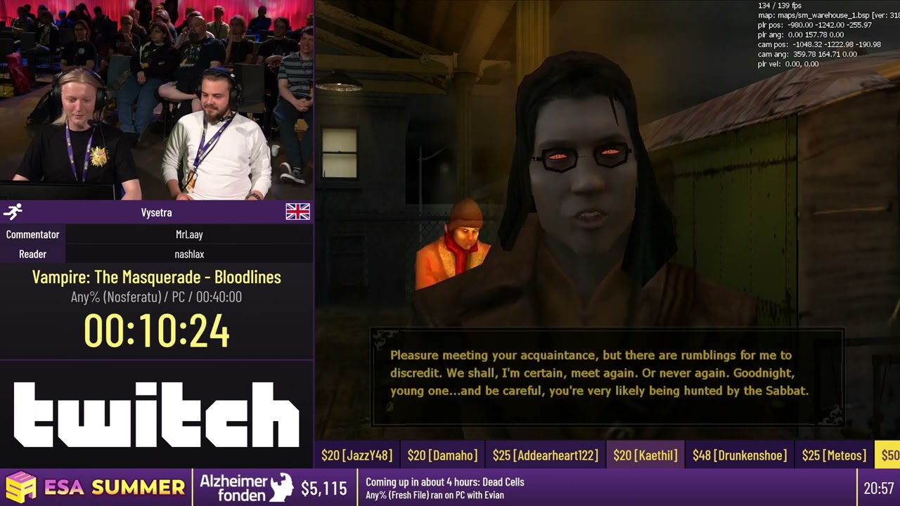 Vampire: The Masquerade - Bloodlines [Any% (Nosferatu)] by Vysetra - #ESASummer23